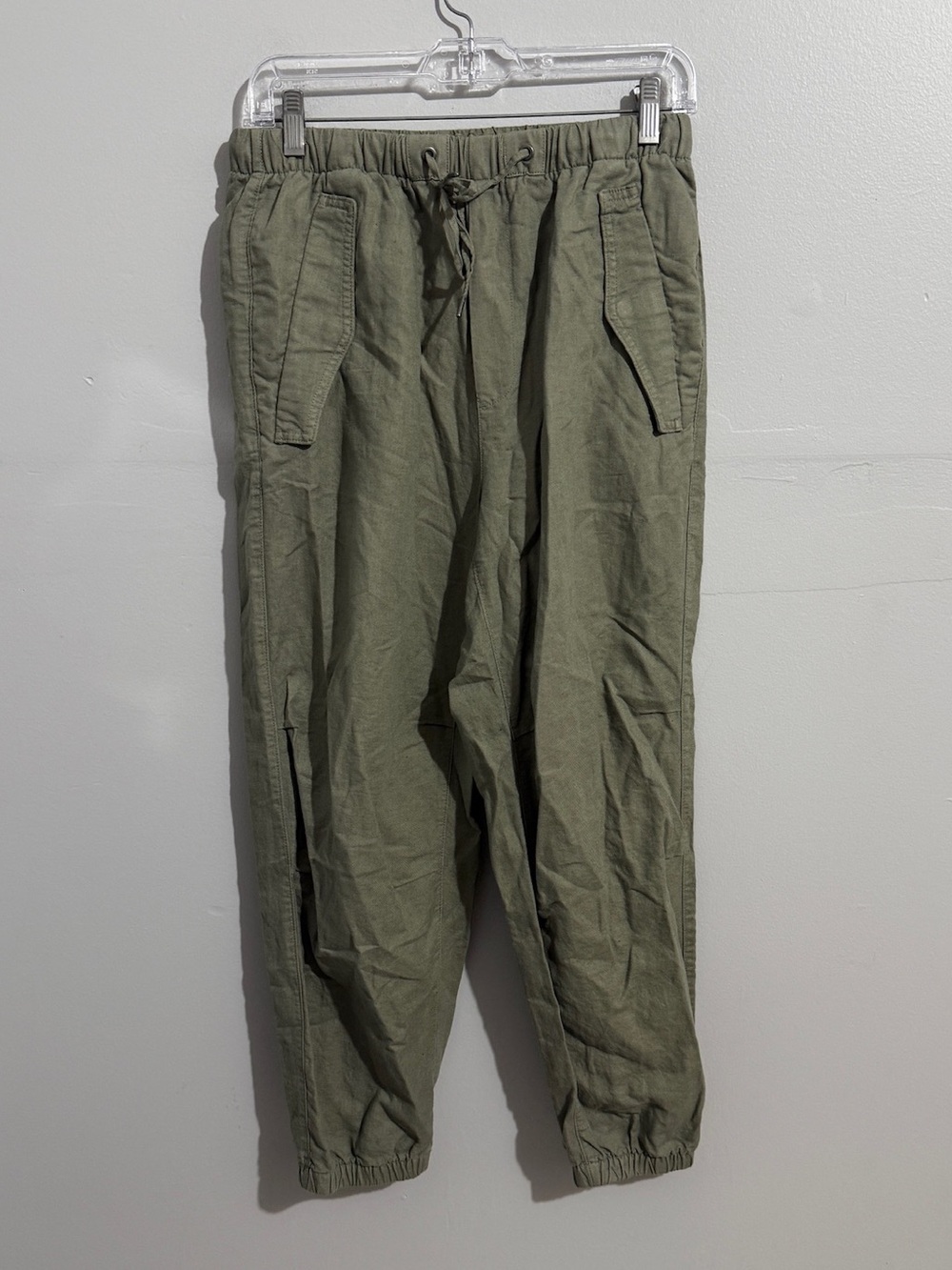 Gap Pants Linen Cotton Utility Jogger Womens Small Olive Green Pull On Coastal